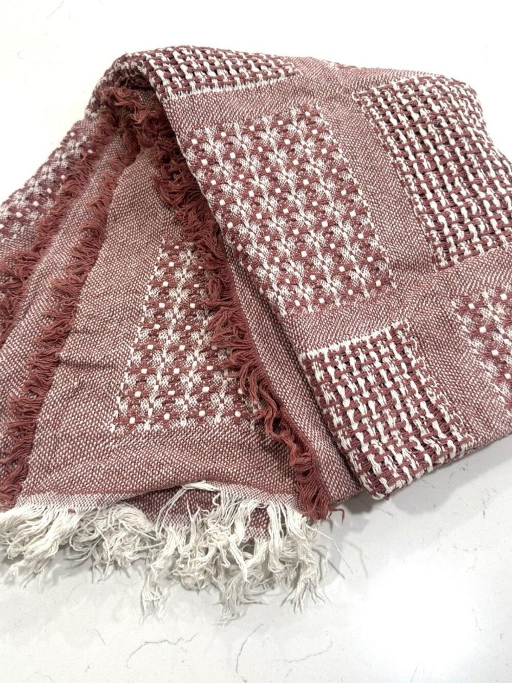 Goodwin Weavers Cotton Throw Blanket Geometric Farmhouse USA Made Vintage 46x62